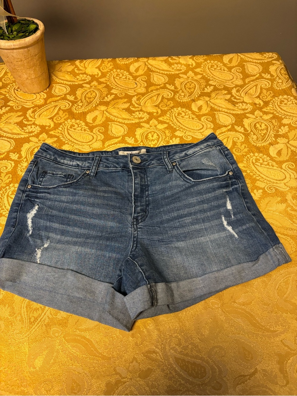 refuge Blue Rolled-Hem Distressed Denim Shorts